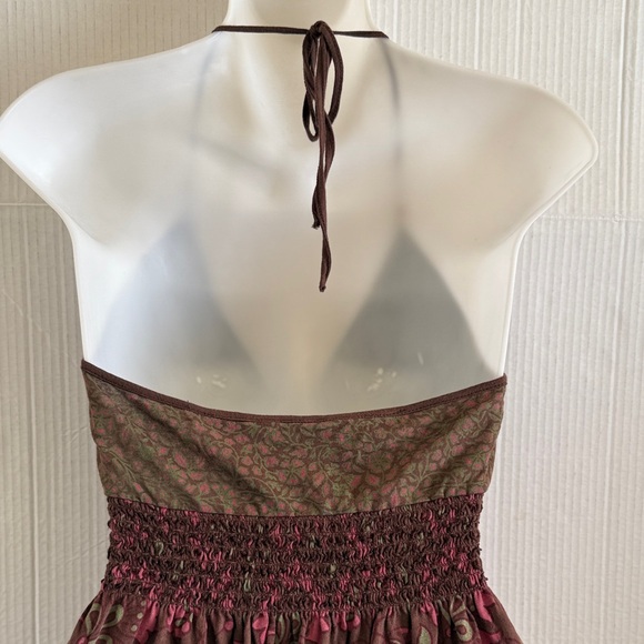 Green Y2K Babydoll Halter Top Size S Brown Pink Floral Cotton Fairy Boho Earthy - Picture 9 of 15